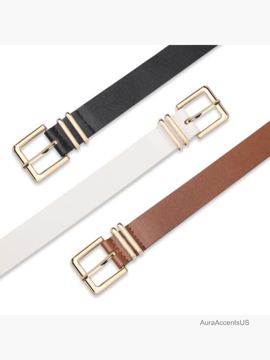 3 Pack Faux Leather Belts for Jeans with Gold Buckle main image 5